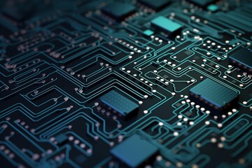 Fototapeta premium Circuit board with a microchips, generative ai. Abstract technology background