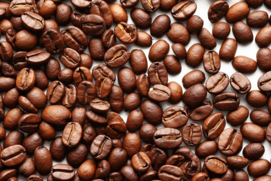 Arabica coffee beans for espresso, cappuccino, latte macchiato & mocha on a white background