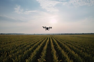 Fototapeta na wymiar Aerial View of Green Corn Field. Drone Farming Technology. High-Tech Agriculture. Generative AI illustrations.