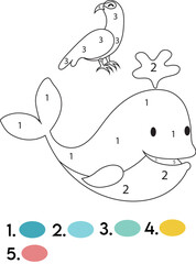 Whale Color By Number Coloring Pages