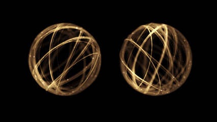 3d render golden lines with glitter forming a circle on black background