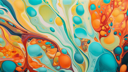 Colorful saturated paint splashes mixing in artistic creative marble texture