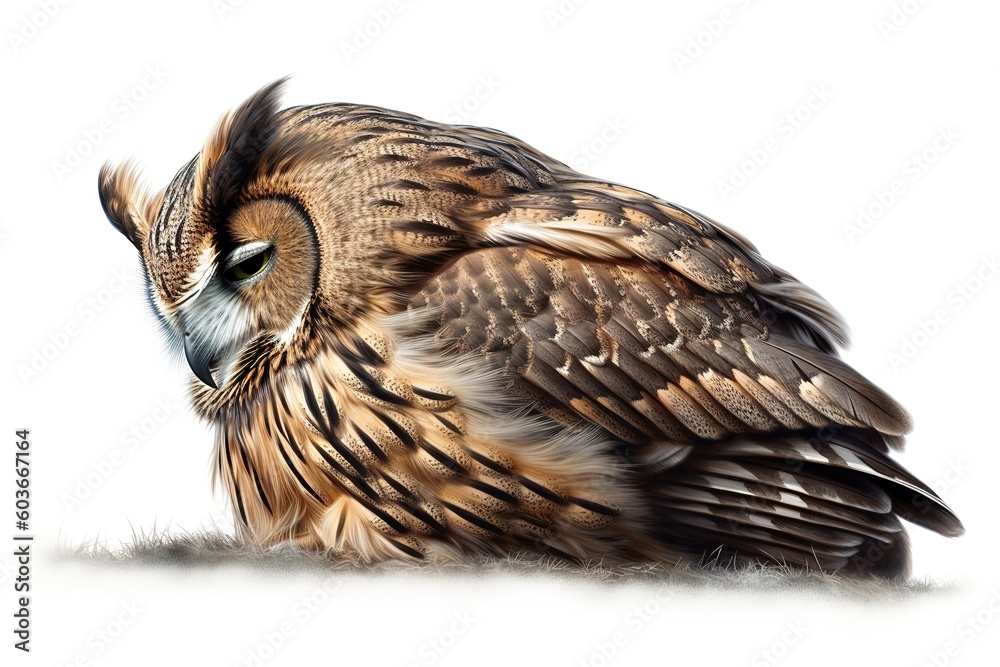 Poster sleeping owl isolated on white background. generated by ai