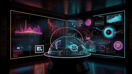 digital film projector lens in action. Data Visualization Center. Ai Generative.