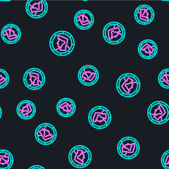 Line Ancient coin icon isolated seamless pattern on black background. Vector