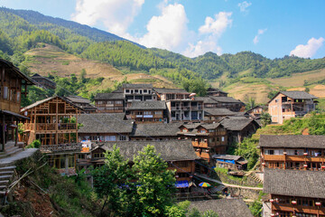 Fototapeta na wymiar longsheng village in the mountains amongst rice terraces