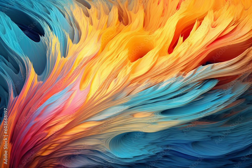 Poster an abstract digital painting with swirling patterns and vibrant colors, invoking a sense of energy, 