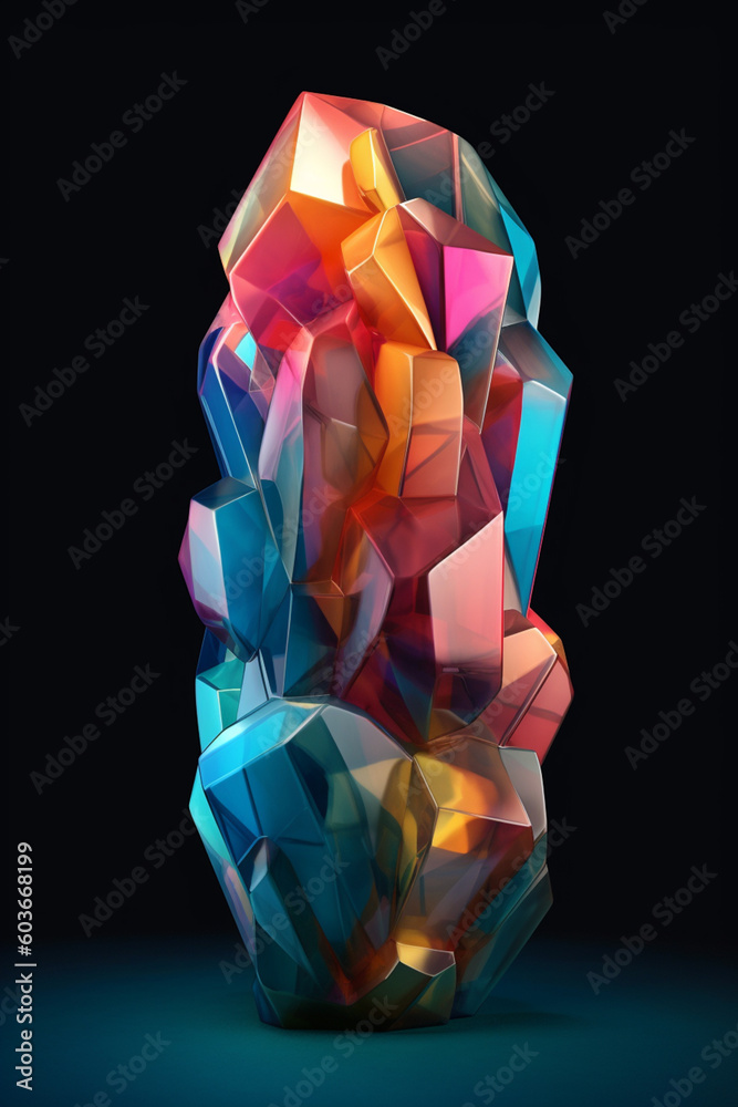 Poster an abstract sculpture made of geometric forms and materials, exploring the relationship between spac