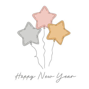 Happy New Year balloon star vector illustration. Winter season party pre-made card print design.