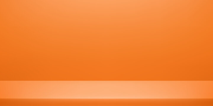 Empty orange studio room. Luxury orange abstract background. Banner for advertise product on website. Vector illustration.
