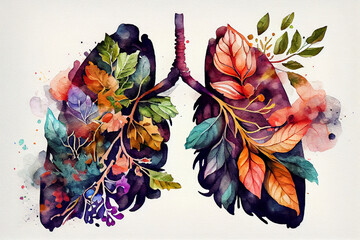 A generative ai illustration depicting human lungs crafted from plants and flowers, symbolizing the interconnectedness of nature and the respiratory system