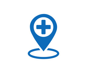 Obraz premium Medical facility pointer icon. Medical location icon. Hospital map location icon in flat design style vector design and illustration.