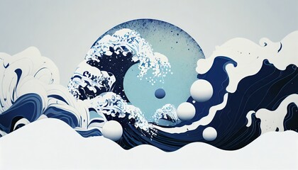 White waves in traditional Japanese Ukiyoe atmosphere of rough waves in nature Abstract, Elegant and Modern AI-generated illustration