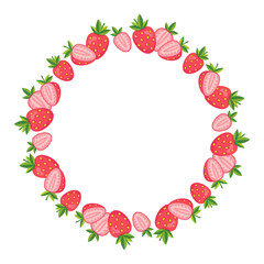 Round border frame with strawberry. Isolated vector and PNG illustration on transparent background.