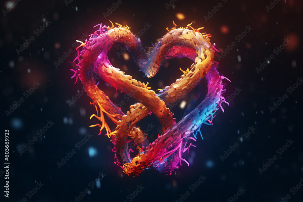 Aufkleber a digital artwork depicting two dna strands intertwining and forming a heart shape, generative ai te