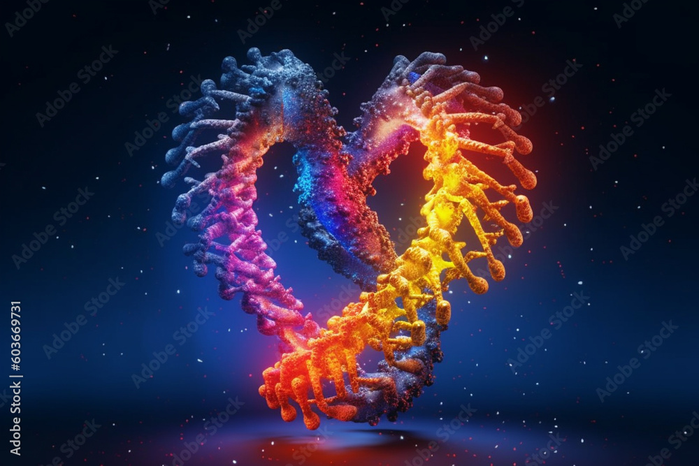 Aufkleber a digital artwork depicting two dna strands intertwining and forming a heart shape, generative ai te