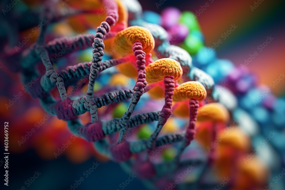 Aufkleber a macro photograph capturing the intricate structure of a dna molecule, with the emphasis on the tex