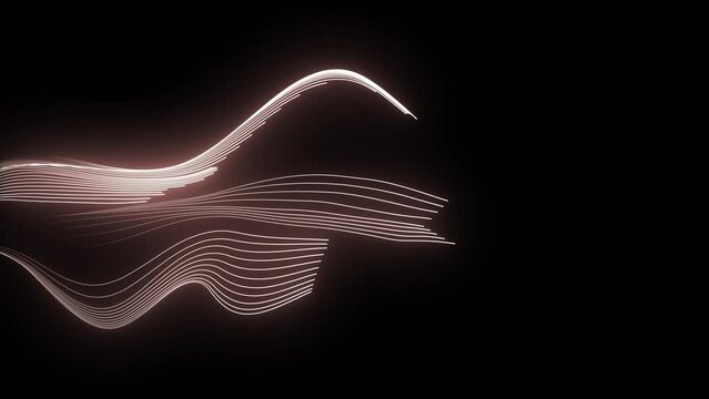 Lines abstract animation wave pattern 3d 4k seamless loop. neon lines beams path video black background