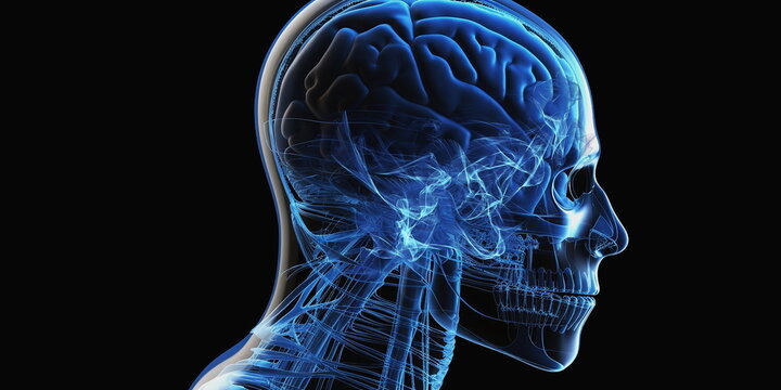 abstract human body head shape anatomy with artery brain nervous system electrogram and soul energy wave illustration ,generated ai