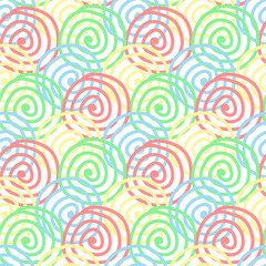 Aesthetic contemporary seamless pattern with swirls shapes in rainbow pastel colors. Modern geometric background for textile, fabric, wallpaper, wrapping, gift wrap, paper, scrapbook and packaging