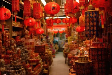 Naklejka premium red chinese traditional lanterns on red background, AI Generated