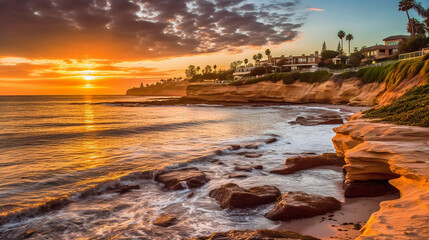 Immortalizing the Vibrant Splendor of a La Jolla Sunset with HDR and Saturation Boost, Generative AI