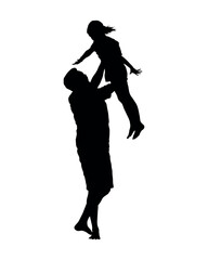 Father holding and lifting up his daughter flat silhouette.