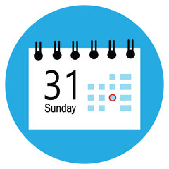 icon with vector eps 10, calendar icon, 31 sunday icon with white background