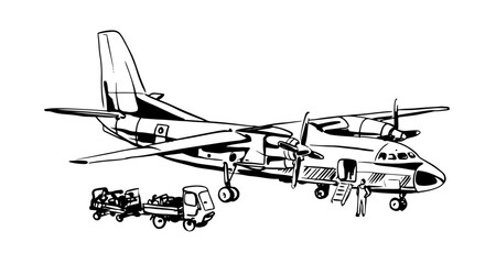 Transportation of ink drawing sketch for poster, post card, name card, brochure, t-shirt, logo, branding, collection, art print.