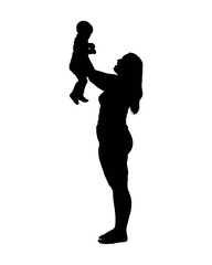 Mom playing and lifting her baby son silhouette.