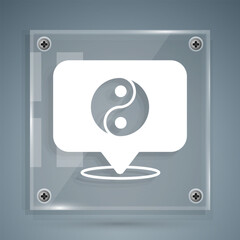 White Yin Yang symbol of harmony and balance icon isolated on grey background. Square glass panels. Vector