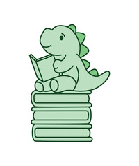Green Dinosaur Reading Book on the books stack
