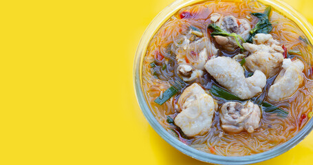 Spicy chicken soup with vermicelli or glass noodle