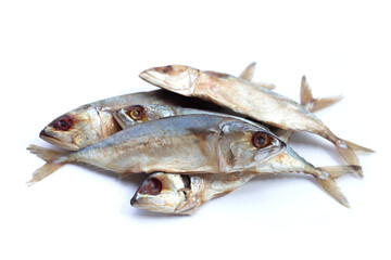 Salted fish on white background.