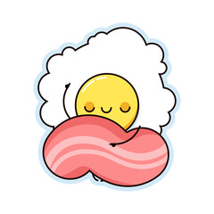 Cartoon fried egg covered with bacon kawaii style 