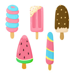 Set of ice-cream bar and popsicles. Vector cartoon illustration.