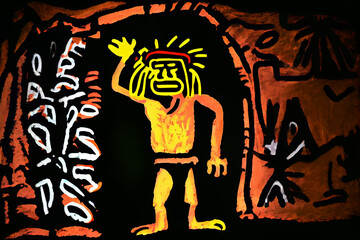 Fototapeta na wymiar An illustration showcasing the depiction of a Neanderthal man in cave drawings style, providing a glimpse into the fascinating world of our ancient human ancestors, generative ai