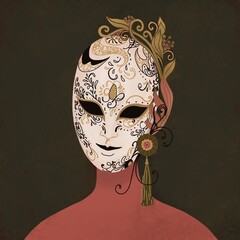 Woman in mask illustration . Venecian mask. Social mask - 603675129