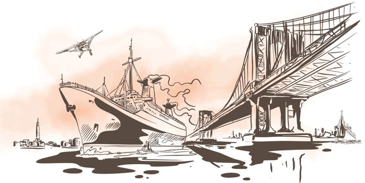 Transportation of ink drawing sketch for poster, post card, name card, brochure, t-shirt, logo, branding, collection, art print.