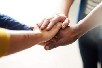 Team building, hands and business people in collaboration for mission, partnership and motivation closeup. Teamwork, community and person group hand in support of growth, trust and goal at startup