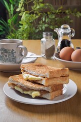 Kaya toast butter. Traditional oriental and vintage kopitiam breakfast style. Popular in Malaysian and Singaporean.
