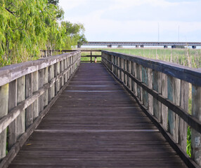 wooden boardwalk at Maher State Park in Alabama.