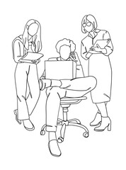 Continuous one line drawing of business teamwork. Vector illustration.