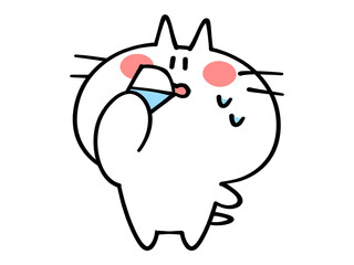 熱中症対策に水分補給をするにゃんこイラスト素材