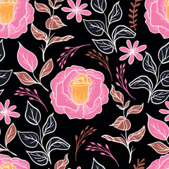 Floral seamless pattern. Floral repeat. Botanical background for wrapping paper, fabric and textile
