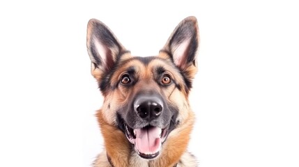 German shepherd dog portrait on white background with copy space.Generative Ai
