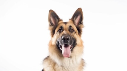 German shepherd dog portrait on white background with copy space.Generative Ai