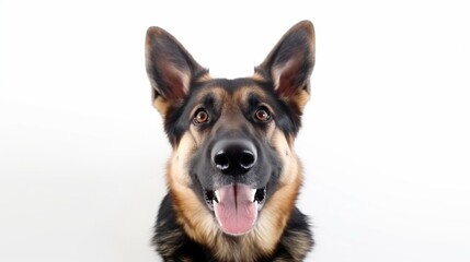 German shepherd dog portrait on white background with copy space.Generative Ai