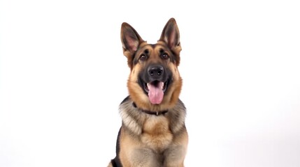 German shepherd dog portrait on white background with copy space.Generative Ai