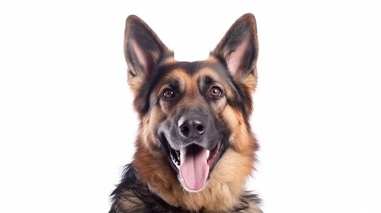 German shepherd dog portrait on white background with copy space.Generative Ai